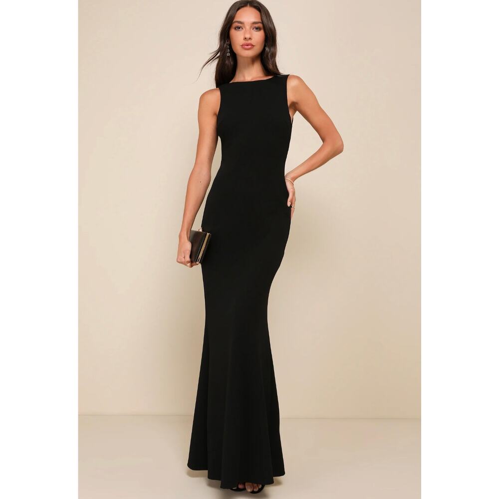 NWT Lulus Love In Your Eyes Black Knotted Mermaid Maxi Dress M